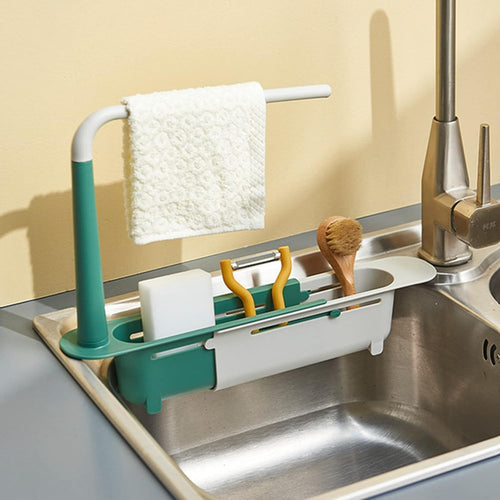 Sink Rack Holder Storage Basket Adjustable Sponge Towel Hanger