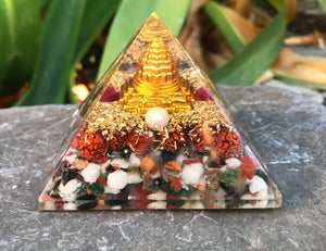 1. Sri Yantra Chakra Crystal Orgone Pyramid with Copper Quartz Radiation