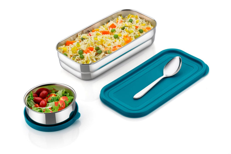 Stainless Steel Plain Blue with Silver Color Lunch Box