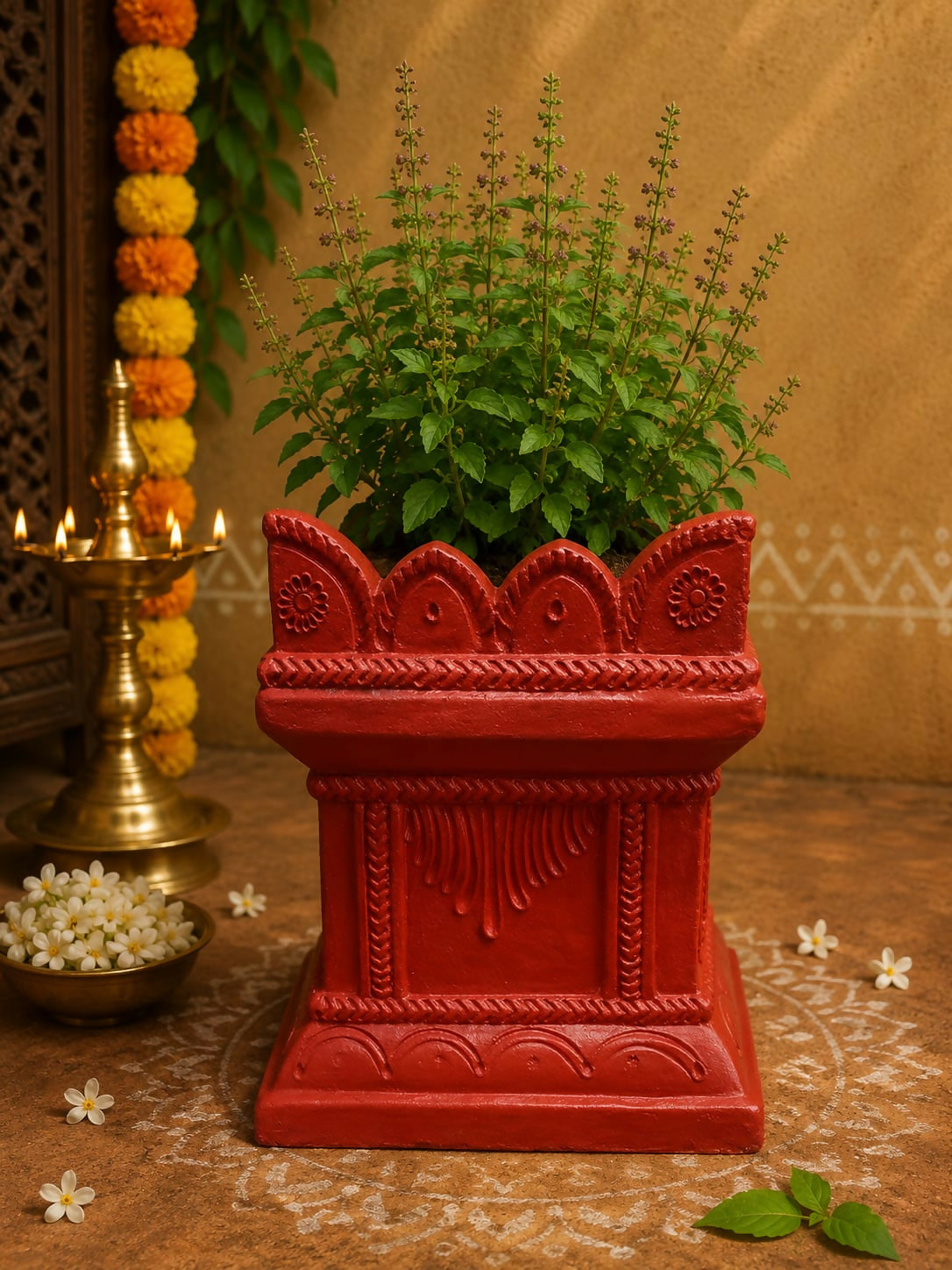 Terracotta Gardening Brindavan Tulasi pot With Drainage Hole at Bottom 14 inch ( Terracotta color )