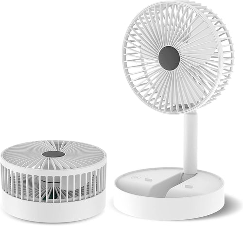Table Fan (White), Portable Folding Fan, Rechargeable USB Type-C Fan, 3 Speed Battery
