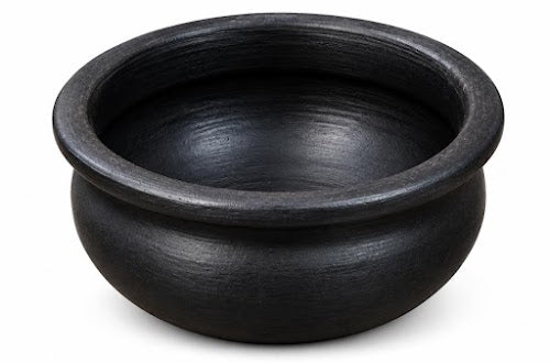 Earthen Black Clay Meen Kulambu Chatti 2 Litre | Traditional South Indian Fish Curry Pot | Handmade Clay Cooking Pot