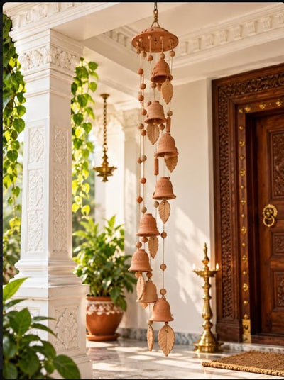 Premium Handmade Terracotta Bells – Traditional 11 Bell Hanging Wind Chime for Home Entrance & Décor[45INCH=H*L=45*6]