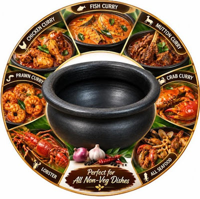 Earthen Black Clay Meen Kulambu Chatti 2 Litre | Traditional South Indian Fish Curry Pot | Handmade Clay Cooking Pot