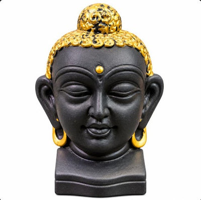 Royal Black & Gold Terracotta Buddha Head Statue | Handcrafted Spiritual Home Décor & Meditation Showpiece[4inch=H*L=4*3]