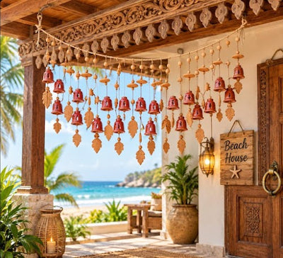 Premium Handmade Terracotta Ceramic Bells – Traditional 24 Bell Hanging Wind Chime for Home Entrance & Décor[11 INCH=H*L=11*35]