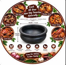 Earthen Black Clay Meen Kulambu Chatti 1.5 Liter | Traditional South Indian Fish Curry Pot | Handmade Clay Cooking Pot