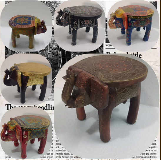 Handcrafted Wooden Elephant Stool Collection | Rajasthani Hand-Painted Decorative Stools | Ethnic Home Decor (Multiple Designs & Sizes)