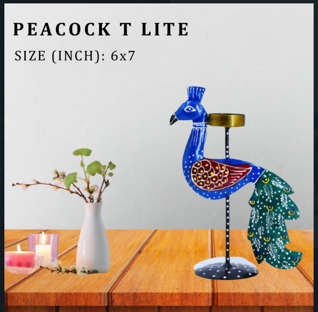 Handcrafted Peacock Diya Holder | Decorative Metal Candle Stand for Home, Festival & Table Decor