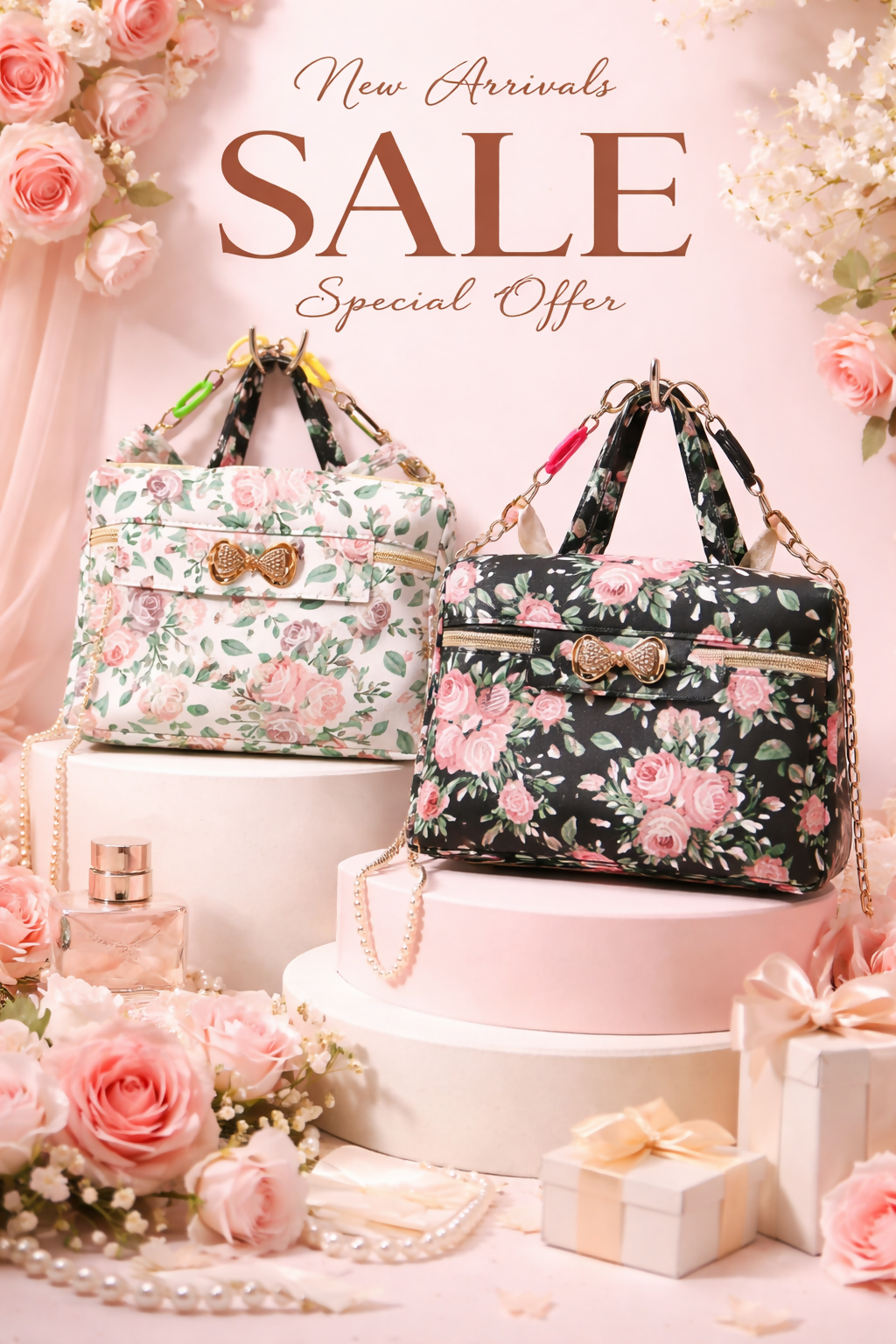 Women's Floral Print Handbag | Premium Fashion Shoulder Bag | Stylish Rose Pattern Ladies Handbag