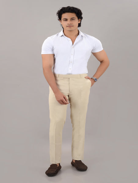 Cream Stretchable Formal Pant with Expandable Waist for Men (SIZE - 30,32,34,36)