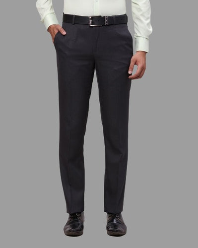 Dark Grey Solid Mid-Rise Stretchable Men's Formal Trousers (SIZE-30,32,34,36)