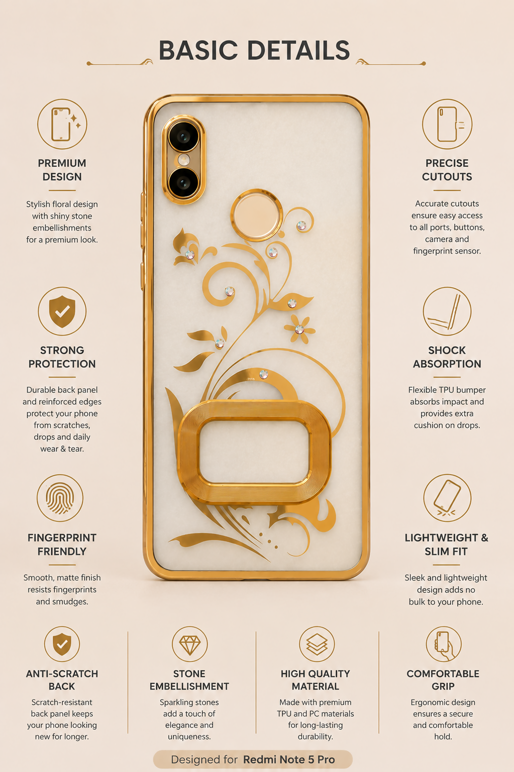 Xiaomi Redmi Note 5 Pro Back Cover | Stylish Shockproof Mobile Case | Scratch Resistant Protective Phone Cover with Full Body Protection.