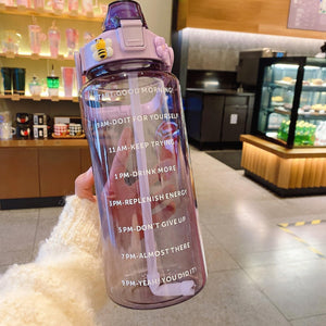 1. Water Bottle Motivational Water Gallon with Time Marker Large Capacity 2L Multicolor