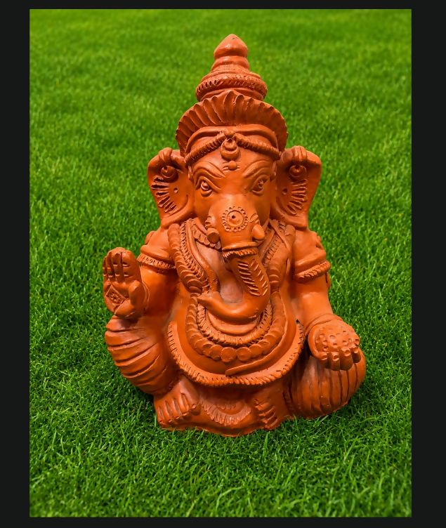 andcrafted Terracotta Ganesha Idol for Home Decor & Pooja | Clay Vinayagar Statue | 12x11x10 Inch | 5Kg
