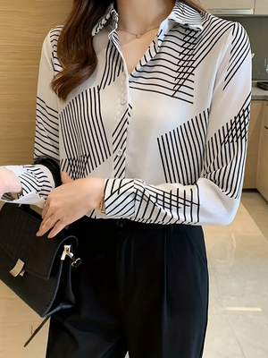 1. Women's Printed Cotton Silk Long Sleeve Collar Neck Tunic Shirt