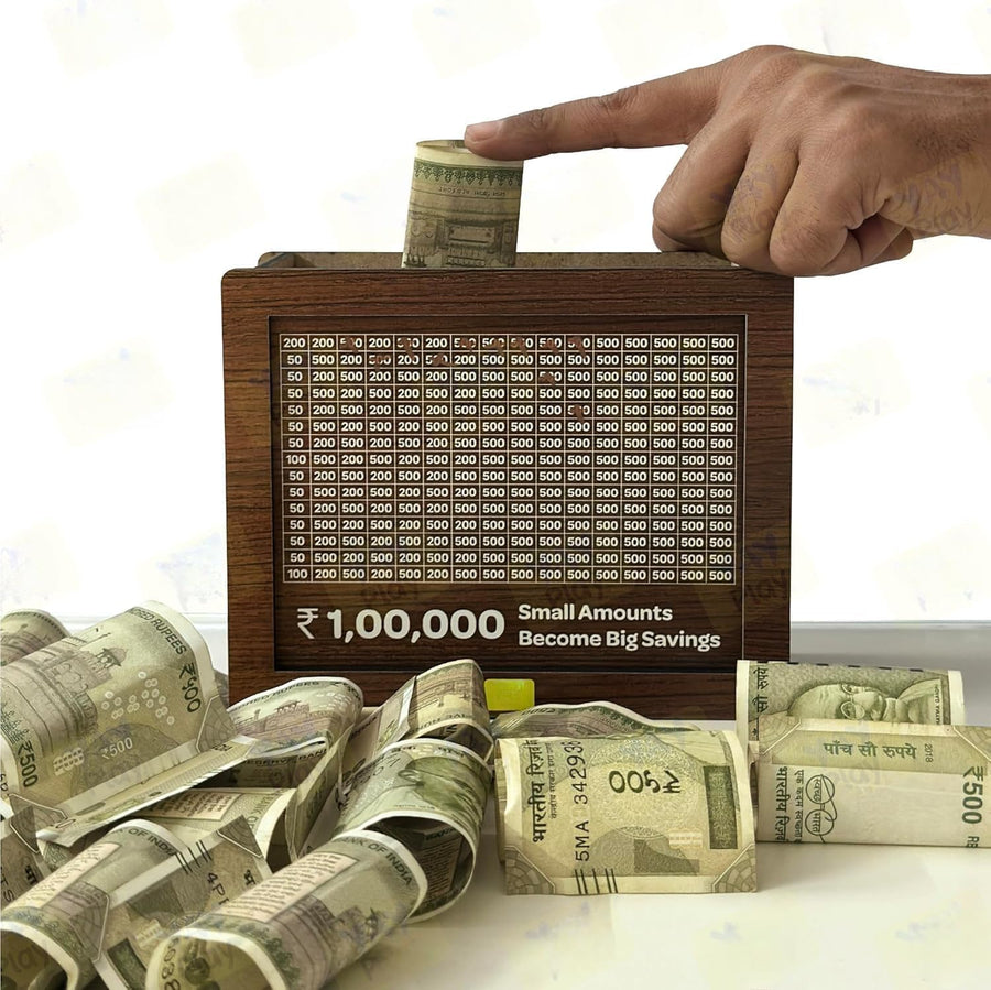 Wooden Money Piggy Bank, Money Saving Box, Gullak Rs.10000 Goal Tracker
