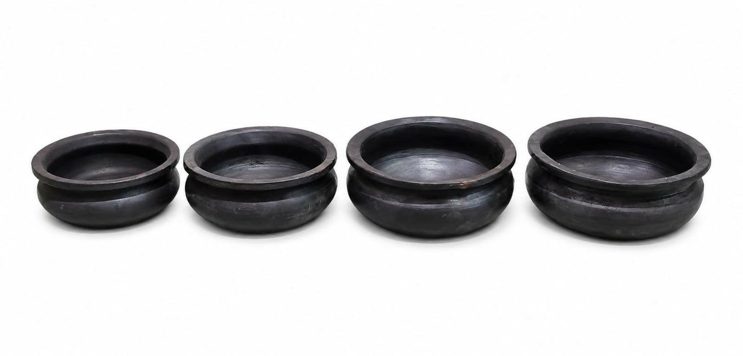 Earthen Black Clay Cooking Pot Meen kulambu chatti 1 litre 1.5 litre 2 litre 3 litre 100% Chemical Free & Gas stove safe