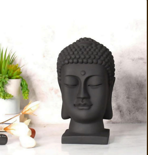 Matte Black Buddha Face Resin Showpiece – Elegant Home Decor Idol