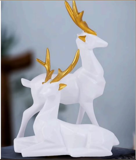 Premium White Deer Pair Showpiece Resin Handcrafted Modern Home Decoration