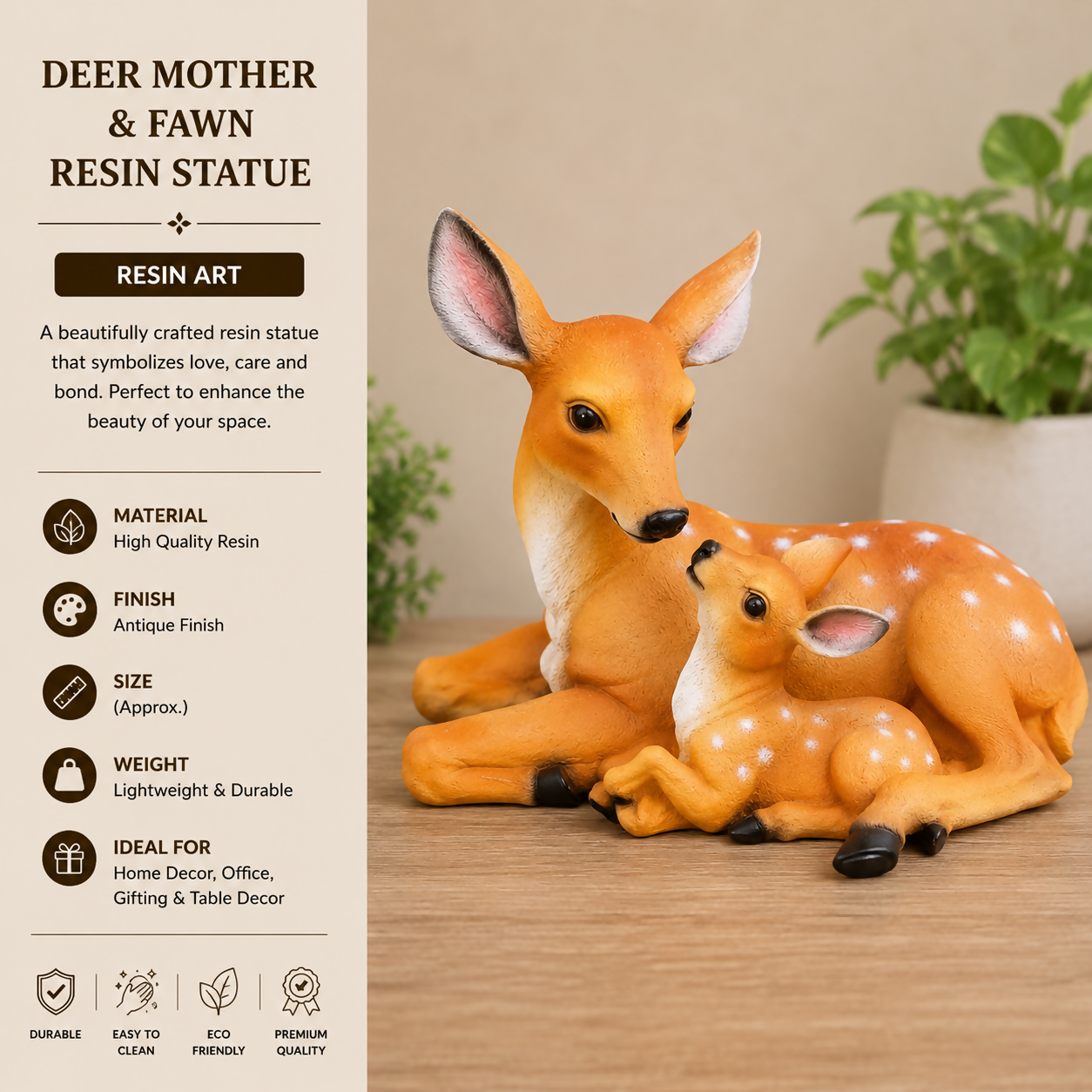 Mother Deer with Fawn Decorative Sculpture | Premium Resin Art