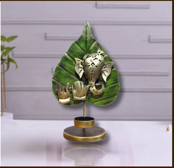 Elegant Ganesha Leaf Design Showpiece | Decorative Spiritual Home & Office Decor